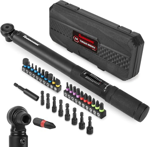 FOURROBBER 1/4 Inch Drive Click Torque Wrench Set 2-20Nm Bicycle Maintenance Kit for Road & Mountain Bikes - Includes Allen & Torx Sockets, Extension Bar