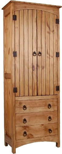 MiaMöbel Hochschrank Mexico Möbel 60x160x35 cm Landhausstil Massivholz Pinie Honig