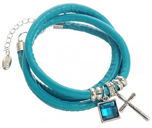 Lederarmband türkis mit Kreuz