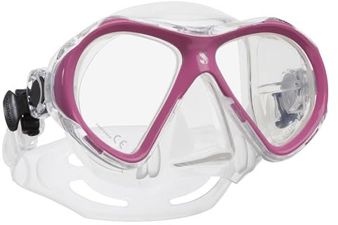 Scubapro Spectra Mini-Tauchmaske mit ultraklarer Doppelscheibe und EZ Equalize Nasentasche für kleine Taucher, transparent/rosa