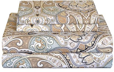 pointehaven Bedding 4-teiliges Perkal-Bettwäsche-Set für Doppelbett (Queen-Size) aus 100% Baumwolle, Bedruckte Bettlaken und Kissenbezüge, weiche Baumwolle, passend für Matratzen mit Einer Höhe von