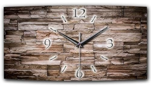 Designer Wanduhr „Stein-Design“ - leise Funkuhr Größe 80x40cm braun in modernem Design WA204FL-X