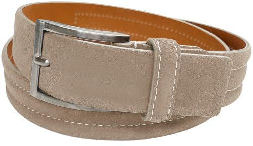 Herrengürtel aus Wildleder, Vollledergürtel, Freizeitkleid, Ledergürtel, 35 mm breit, verschiedene Stiloptionen, B6-Taupe, 38