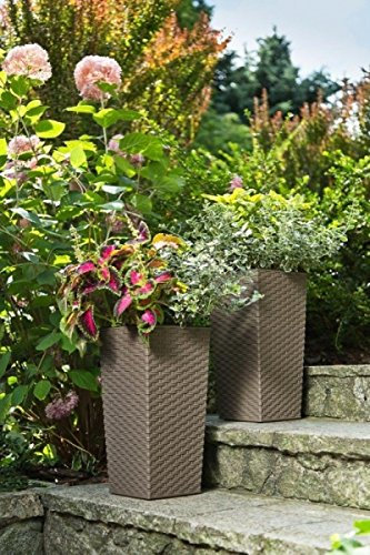 Stolmet Rattan flower pot with inner box, weatherproof, 26.6 litres, anthracite, black, 26.5 cm x 26.5 cm x 50 cm.