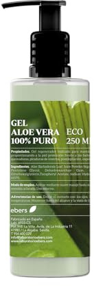 Ebers Aloe Vera Gel 100% rein 250 ml – Hervorragende Feuchtigkeitscreme für Gesicht, Körper, Haarspülung, Haarentfernung und Rasur. Mit Spender.