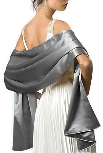 Damenschal aus Satin, Schal aus Satin – Wrap Schal Pashmina 240 cm x 75 cm für Abend Zeremonien Party Hochzeit, grau, 240cm*75cm
