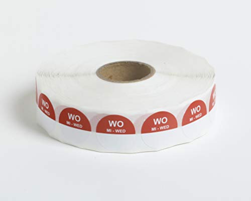 5 rolle x 2000 HACCP - abnehmbare Tagesetiketten. LabelTrading, 2000 Stk. pro Rolle (Rot/Mittwoch), Aufkleber mit Wochentagen