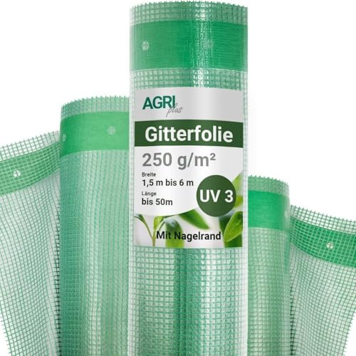 AGRI plus Film grillagé 1,5 x 3 m I Bâche tissée Solide 250 g/m² avec Bord clouté I Film de Jardin Transparent pour couvertures I Résistant aux intempéries & résistance aux UV 3 Ans