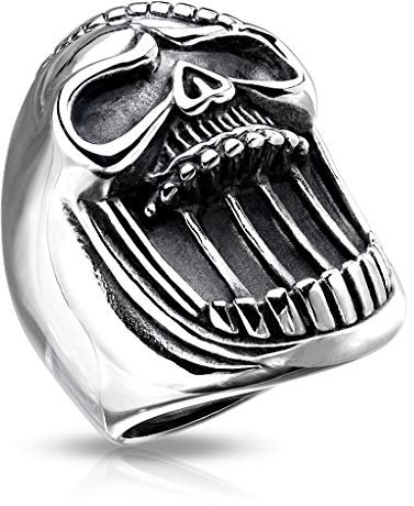 Paula & Fritz® Ring Herren lachender Totenkopf 316L Chirurgenstahl Größe 64 (20,4) Silber Bikerring Damenring Männerring Schädelring Motivring Massiv