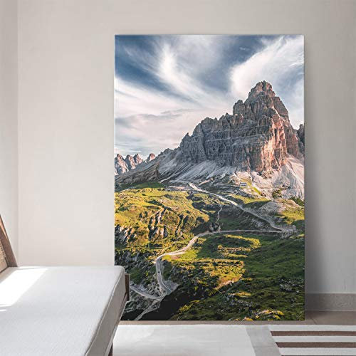 Hochformat Wandbild, Fotomotiv Dolomiten, Italien als 100x150cm große XXL Leinwand für Wohnzimmer, Schlafzimmer, Büro. EIN tolles Bergpanorama Bild im Großformat auf 4cm Keilrahmen