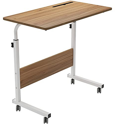 SDHYL Table Roulette Hauteur Reglable Table Roulante pour Lit Canapé Table d'appoint Mobile 80x40 cm Table Bureau avec roulettes Verrouillables pour Ordinateur Portable + Rainure pour Tablette Chêne