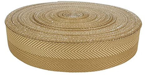 DecoMeister Teppicheinfassband Abschlussband Einfassband Klebeband zum Aufbügeln Klebe Saumband Fischgrätmuster Zweifarbig Teppich Polstermöbel Autopolsterung 40mm Breite x Laufmeter Gold - Beige