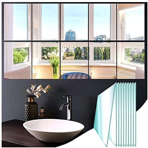 JMITHA Verre Miroirs Muraux Autocollant 10 Pièces, 23x15cm HD Miroir Adhésif Décoratif Miroirs Carrés sans Cadre pour Salle de Bain, Cuisine, Chambre Entrée et Salon
