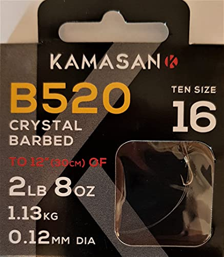 KAMASAN B520 FISHING HOOKS TO NYLON - SIZE 16 - ROACH, BREAM, SKIMMERS, GUDGEON, PERCH - CANAL , RIVERS, LAKES FISHING TACKLE