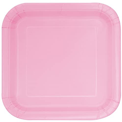 Unique Party- Assiettes en Carton Carrées Écologiques-23 cm-Couleur Rose Pastel-Paquet de 14, 30881EU, Light Pink