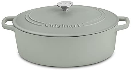 Cuisinart Chef's Classic Schmortopf aus emailliertem Gusseisen, oval, mit Deckel, Salbei, 7 l