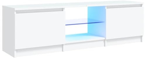 vidaXL TV Schrank mit LED-Leuchten Lowboard Sideboard Fernsehschrank Fernsehtisch TV Möbel Tisch Board HiFi-Schrank Weiß 120x30x36cm