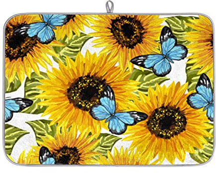 Tapis de séchage en microfibre - Motif tournesol - 61 x 45,7 cm - Égouttoir à vaisselle en microfibre ultra absorbant - Pour comptoir de cuisine à séchage rapide