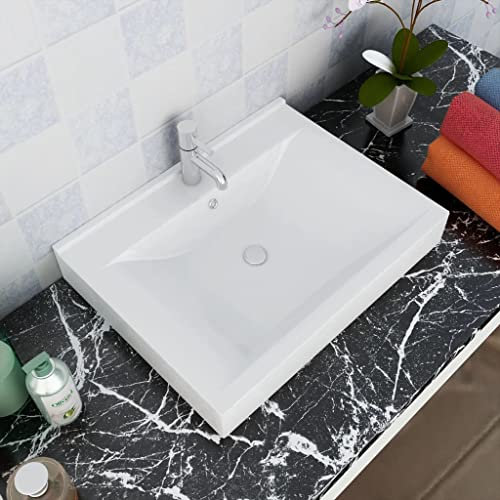 Leepesx Lavello Lavandino Cucina Lavello Cucina Cucina da Esterno Lavandino da Esterno Lavello Bianco in Ceramica di Lusso con Foro Rubinetto 60x46 cm