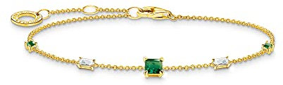 Thomas Sabo Damen Armband mit grünen und weißen Steinen gold, 925 Sterlingsilber mit 750er Gelbgold-Vergoldung, Länge: 16-19 cm, A2059-971-7-L19V