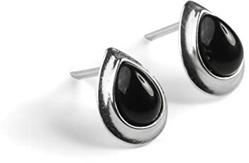 HENRYKA Black Onyx 925 Sterling Silver Stud Teardrop Earrings | Essential Simple Minimal Natural Gemstone Earrings | Bridesmaid Jewellery | Birthstone Gift