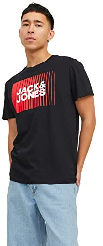 JACK & JONES Men's T-Shirts Short Sleeve Designer O-Neck Tee Top, Black Colour, UK Size L