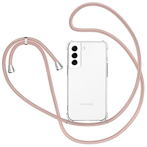 Handykette Hülle für Samsung Galaxy S23 mit Band, Transparent Silikon Handyhülle für Samsung Galaxy S23 mit Kette Stossfest Schutzhülle - Schnur mit Case zum Umhängen in Roségold