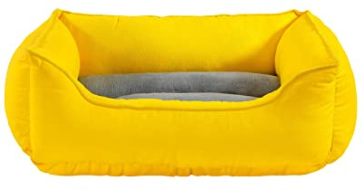 CHILIMILII Washable Orthopedic Dog Sofa Bed - Calming, Anti-Anxiety Super Soft Pet Bed With Cosy Sides for Small, Medium, Large Dogs (Small, Yellow)