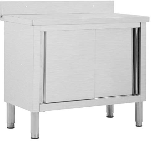 Festnight Gastro Arbeitsschrank mit Schiebetüren Edelstahl Küchenschrank Edelstahlschrank Schrank küchen Arbeitstisch Arbeitsplatte Küchenunterschrank,240 x 50 x 97 cm