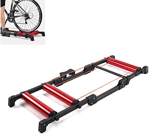 BAtlam Fahrradtrainerständer, Indoor-Fahrradtrainer, Fahrradrollen, faltbar, Indoor-Fahrrad-Rollentrainer, Blau (Rot normal)