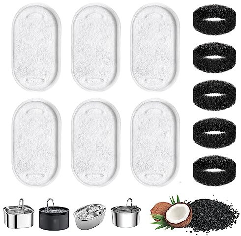 12Pcs Cat Water Fountain Filters, Cat Fountain Filters Set, 6Pcs Activated Carbon Filter and 6Pcs Foam Filter, Pet Water Fountain Filters Replacement, Water Filters for 3.2L/2L Cat Water Fountain