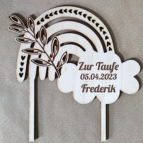 Holz Topper ZUR TAUFE Regenbogen (Mit Gravur)