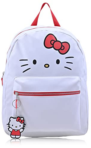 Fast Forward Sanrio Hello Kitty Rucksack für Damen, große Kunstleder-Büchertasche, Doppelriemen, Schultertasche mit 3D-Design und Schlüsselanhänger (Weiß-Rot), Weiss/opulenter Garten, Large, Rucksack