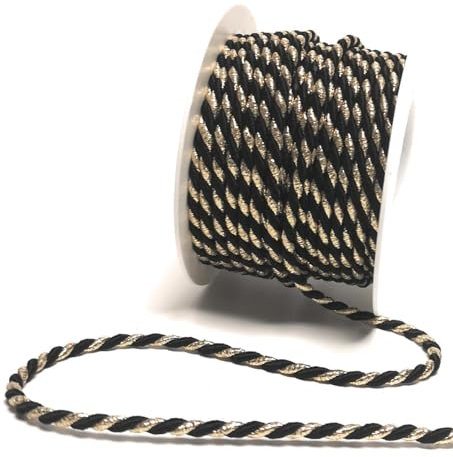 s.dekoda Kordel 15m x 4mm zweifarbig Schwarz - Gold Drehkordel Dekoband Kordelband Kordelschnur