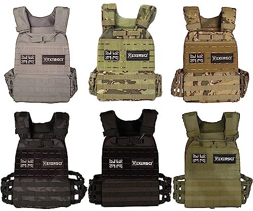 Exersci® Tactical Weighted Vest (1.5kg - 23.5kg) - Calisthenics, Bodyweight Workouts, HIIT, Cardio & Strength Training (10kg Vest (Vest + 2 x 4.25kg Plate), BLACK)