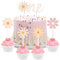 5stk Boho Kuchenaufsatz, ONE Kuchenaufsatz Groovy Retro Hippie Boho Gänseblümchen-Kuchendekorationen Blumen-Dessert-Cupcake-Aufsatz für Kuchen-Party-Dekorationszubehör