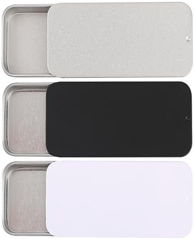 KALIONE Kleine Metallbox-Behälter, 3 Stück, Leere Metallbehälter mit Schiebedeckel, 11 x 6 x 1,6 cm, Rechteckige Aufbewahrungsbox, Behälter für Süßigkeiten, Schmuck, Basteln, Pillen, Überlebensset