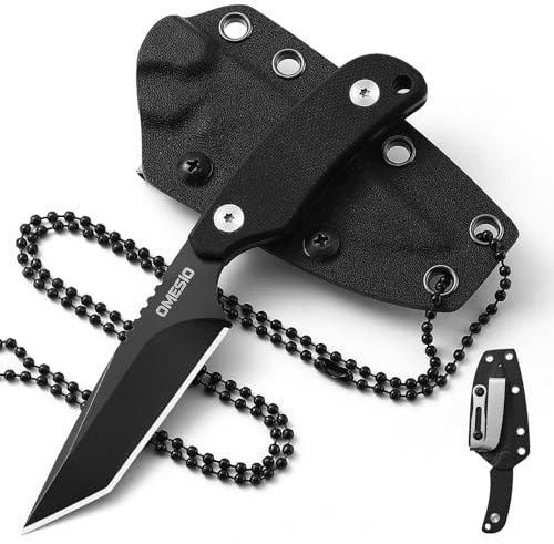 Omesio Tanto Neck Knife Messer mit Clip, hergestellt aus D2 Stahl, Kleines feststehendes Messer G10 Griff Full Tang mit einer Kydex-Scheide und hat eine Klingenlänge von 8,3 cm