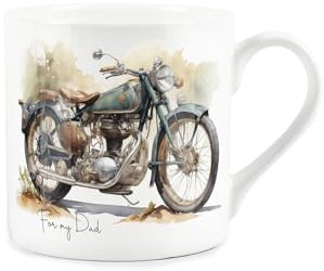 Dad Father Motorcycle Gift Mug - Vintage Motorbike for Dad - White Bone China Coffee/Tea Present