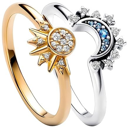 xlwen Bague soleil et lune, 2 pièces bagues d’amitié soleil et lune,Bagues d'amitié en or et argent,ensemble de bagues soleil et lune,Bague Soleil Scintillante pour Femme Cadeau,meilleur ami