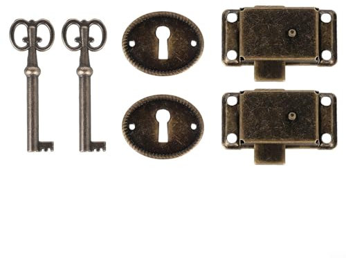 Lock 6pcs Replacement Antique Vintage Bronze Cabinet Door Lock with Key Tool Jewelry Box Box