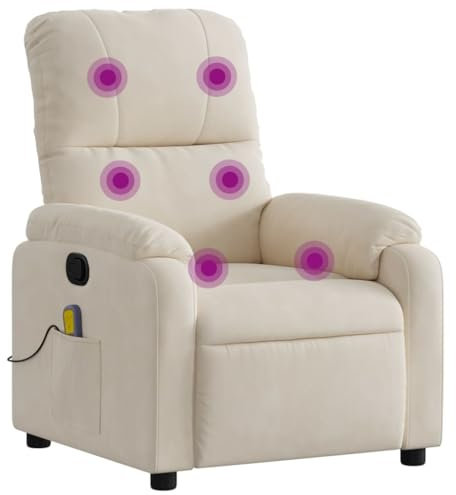 vidaXL Massagesessel, Sessel Verstellbare Rückenlehne Fußteil, Fernsehsessel Relaxsessel mit Liegefunktion, Liegesessel Polstersessel Ruhesessel, Beige Mikrofasergewebe