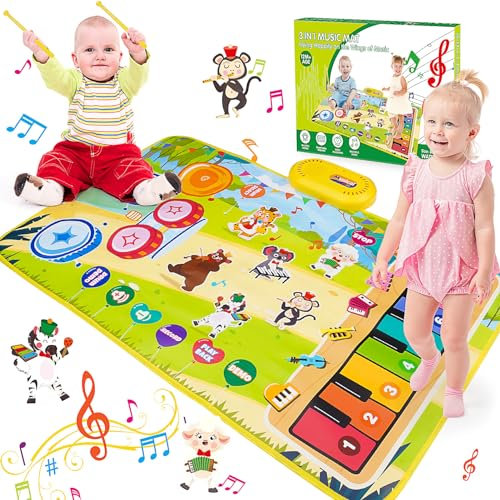 Musical Mat for 1-3 Year Olds, 3-in-1 Animal Musical Toys for Girls & Boys, 1st Birthday Gifts