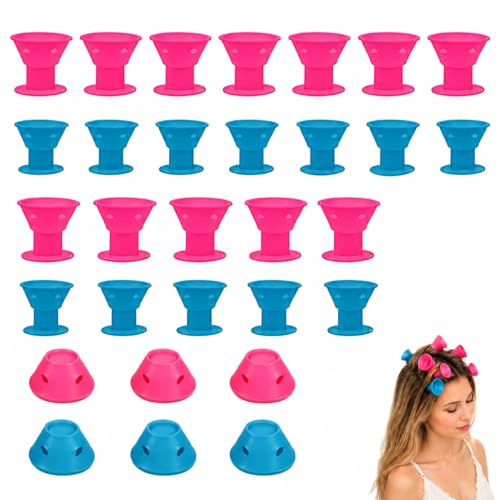 CZAYEFNH 40 Stücke Silikon Haarwickler Selbst Griff Lockenwickler, Lockenwickler ohne Hitze Hair Curler für Lange Kurze Haare, Lockenwickler Set für Haar (Blau+Rosa)