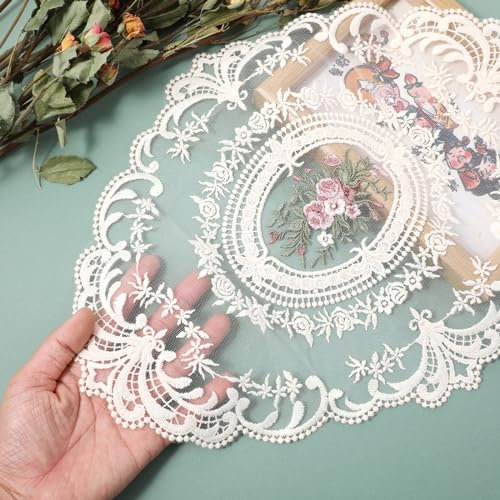 Sibba Cotton Lace Doilies 2Pcs Crochet Lace Tablecloth Handmade Doilies Place Mats Table Round Overlay Cottons Place Mats Christmas Dessert Cake Plates Kitchen Dining Tableware Decor Wedding Parties