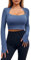 Imily Bela Damen Langarm Crop Tops Slim Gym Top Quick Dry Sport Yoga Oberteile Basic T-Shirt Mit Eingebautem BH Blau M