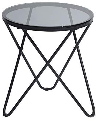 39F FURNITURE DREAM Basse Ronde en Métal et Verre Trempé, Table de Chevet Scandinave pour Salon, Gris, Glass, 45x45x50cm