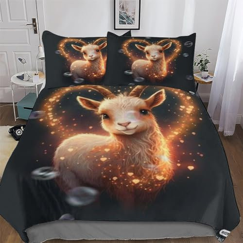PAZZK Ziege Bettwäsche-Set, 3D Motiv, Bettbezug 2teilig Mit Kopfkissenbezug Für Jungen Mädchen Schlafzimmer Atmungsaktiv Mikrofaser Deckenbezug Single (135x200cm)