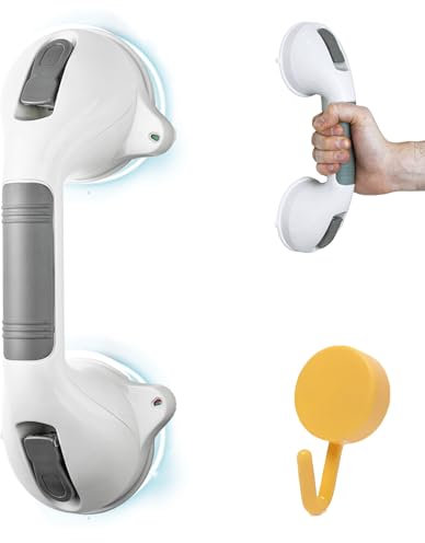 FS Maniglia Doccia Anziani con Indicatori di Sicurezza Ultra Resistente, Maniglia Ventosa per Bagno, Ventose per Vetro e Piastrelle Anziani e Bambini, 1 maniglia con omaggio all'interno (2, Bianco)