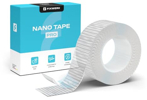 Nano Tape | transparentes Klebeband mit extra starker Haftung | wiederverwendbar | wasserfest | durchsichtiges Mehrzweck Klebeband für Heim, Schule und Büro, 5m x 3cm x 0,7mm (Doppelseitig reißbar)